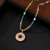 Ethnic style retro new Chinese style contrasting color crystal handcrafted beaded necklace, geometric round studded with zirconium drip glaze pendant necklace details Picture